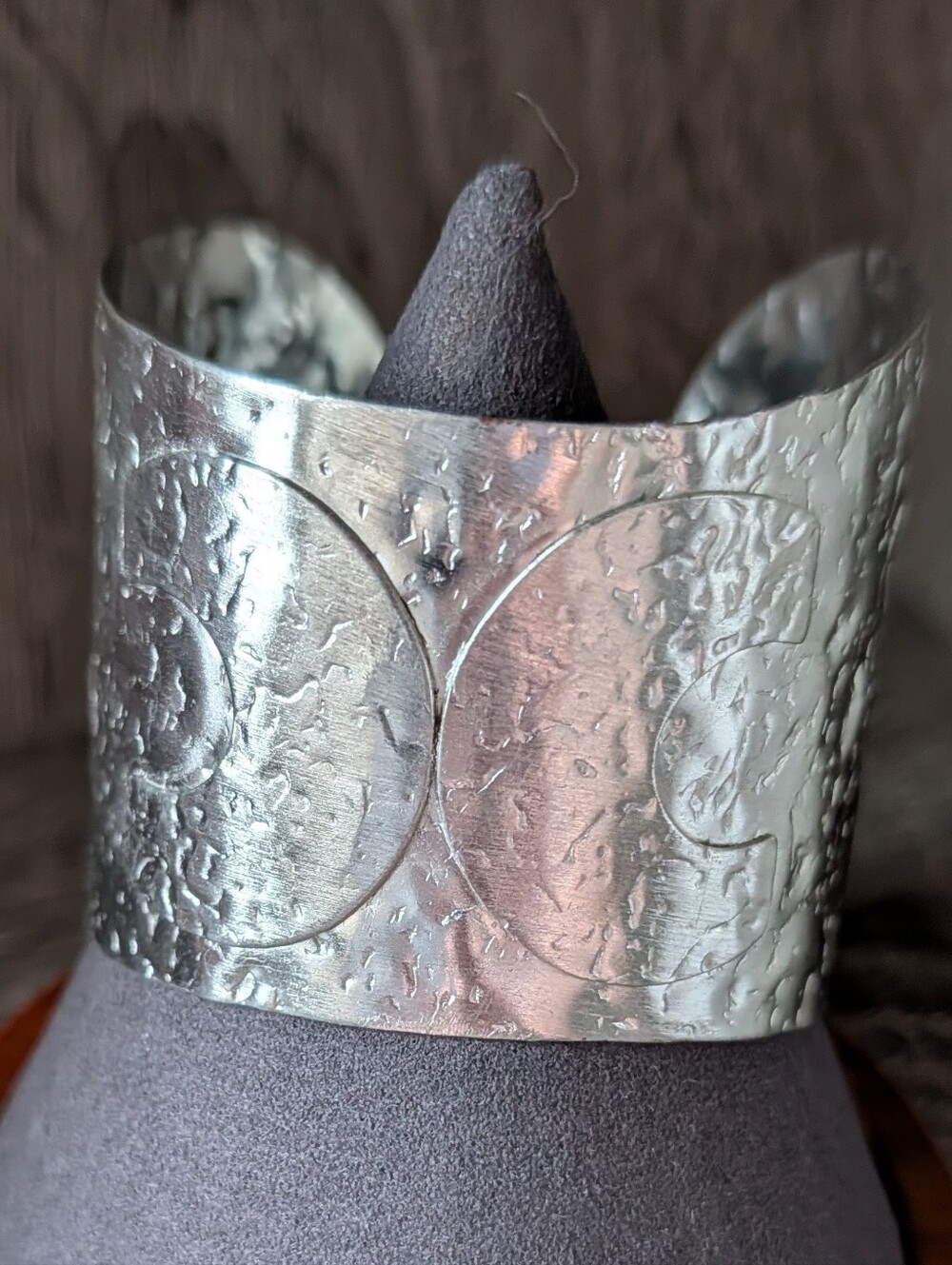 Silver Tone Hammered Textured Wide Cuff Bracelet